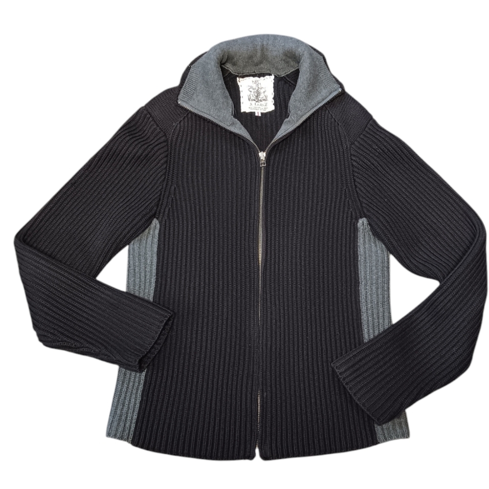 GUESS MEN'S SIZE XL BLACK AND GRAY 100% COTTON FULL FRONT ZIPPER SWEATER.